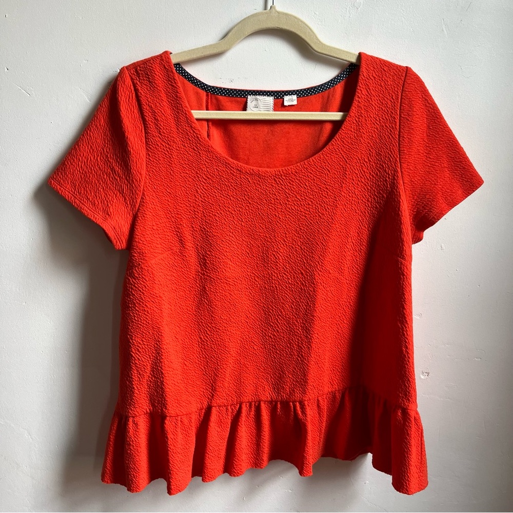 Anthropologie Orange Ruffle Top